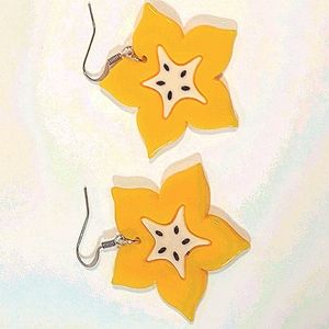 Starfruit Dangle Drop Earrings Yellow